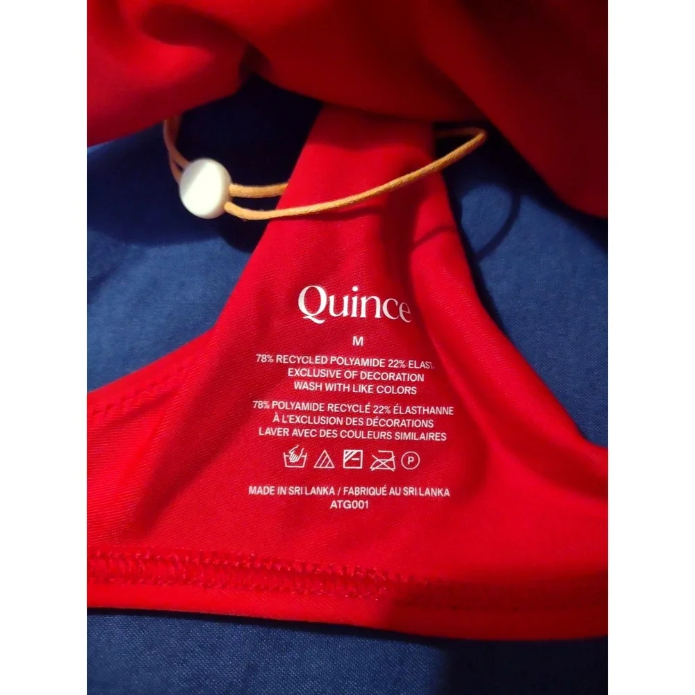 Quince Italian Plunge Bikini Top Cherry Red Sustainable Swimwear Size M NEW